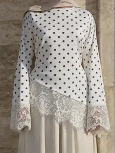 Lace trim Big Polka Dot Satin Tie back Top one size 6-12 #MS634