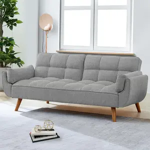 75"W 3-Seater Modern Convertible Futon Sofa Bed, Futon Couch, Sofa Couch Reclining and Adjustable Split-Back Backrests, Linen Sleeper Couch Bed for Small Space, Living Room