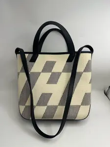 Pre-owned HERMÈS Cabas 27 Tote in Black & White “Panda” Canvas and Leather – Z Stamp Size: 26 × 24 cm