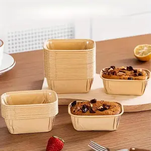 50pcs Greaseproof Cardboard Baking Cups, Rectangle Mini Loaf Cake & Muffin Cases, Ribbed Sides, Stackable Design, Bakery-Grade, Food-Safe