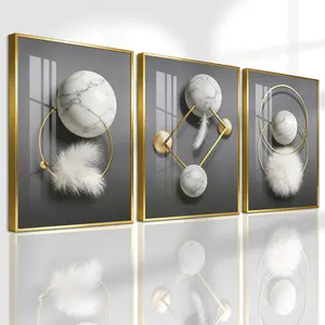 3 Count Aluminum Alloy Frame Canvas, Fashion Poster Marble Ball Geometric Art, Modern Living Room Decoration, Light Luxury Family Art, Suitable For Bedroom, Corridor And Office Wall Decor, Gift