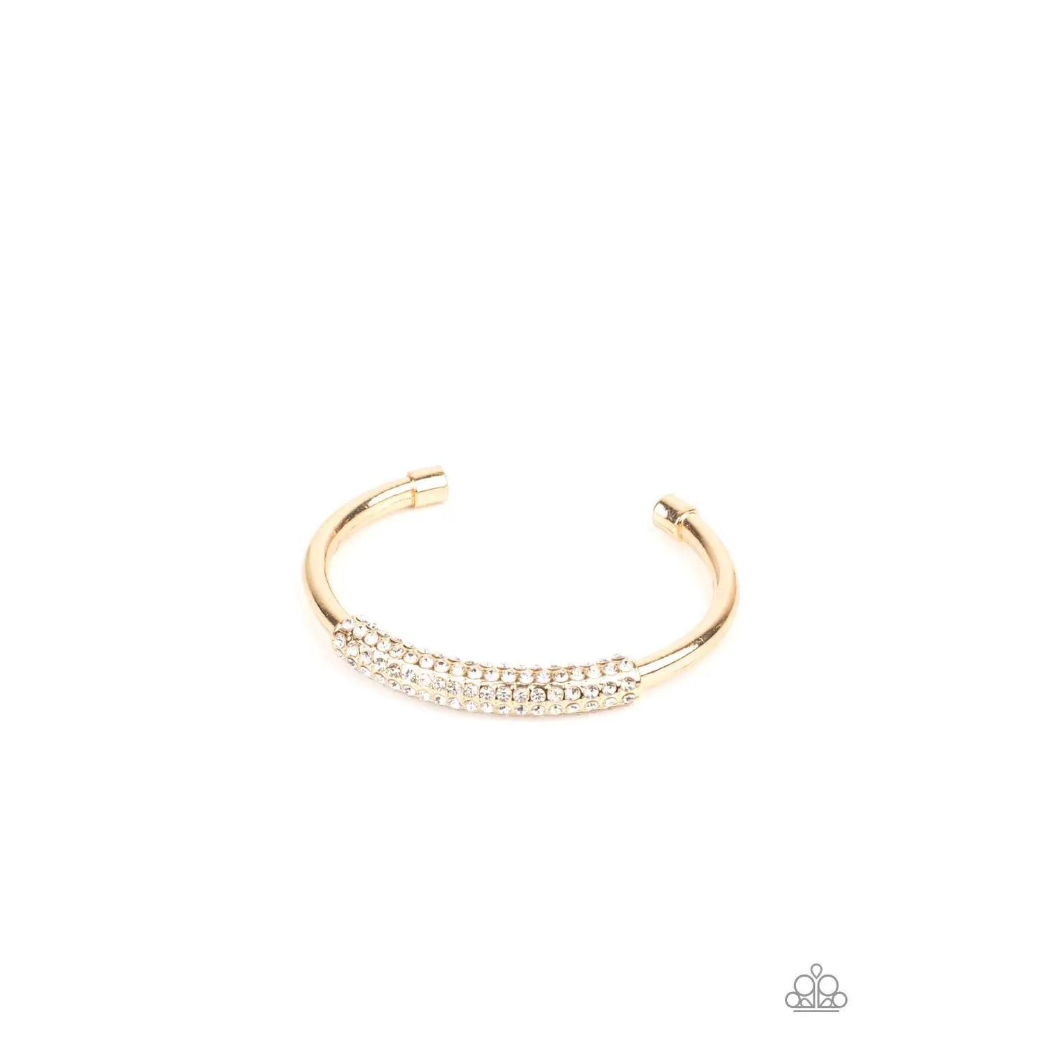 Gold Tone Cuff Bracelet for Women, Elegant Thick Bangle Encrusted with Rows of Glassy White Rhinestones, Refined Style, Glassy Stones, Refined Look, Fashion, Female