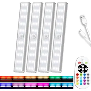 Under Cabinet Light  with Remote, 15 Color RGB  Led Light Bar, 48-LED Rechargeable Closet Lights, 3 Timer & 4 Modes, LED Under Lighting for Kitchen, Pantry, Bedroom, Stairs (4 Pack)
