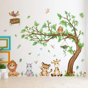 Cartoon Animal & Tree Pattern Wall Sticker, 6 Counts/set Cute Animal Themed Pattern Wall Decorative Sticker, Self-adhesive Removable Wall Decal, Diy Decal Film