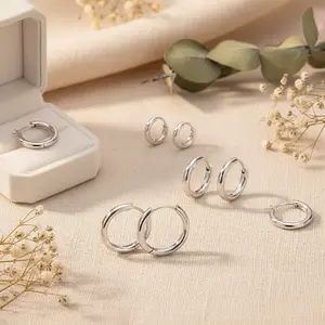 4 Pairs Gold Hoop Earrings for Men and Women 316L Surgical Steel Hypoallergenic Sleeper Earrings 8mm 10mm 12mm 14mm Set