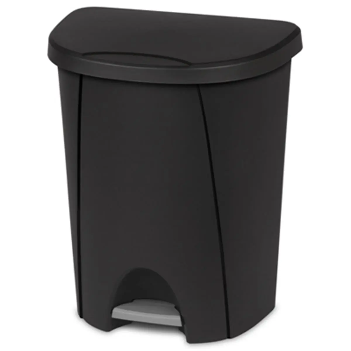 Sterilite 25L Plastic Wall-Mountable Step-On Wastebasket - Kitchen Trash Can, Home Use, Black Model 10949004 with Reinforced Rim