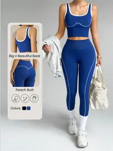 TCVC Sports Women's Color-block Stripe Design U Neck Sleeveless Tank Top & High-waisted Leggings Activewear Set-Christmas Fitness Suit, Women's Fitness Outfit, Ideal for Women's All Season Wear, Comfortable, Stylish and Attractive