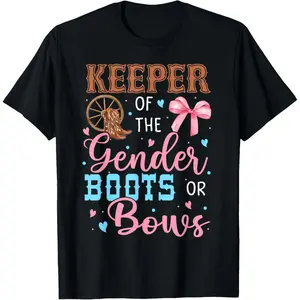 Boots or Bows Funny Keeper of Gender Baby Reveal Party T-Shirt