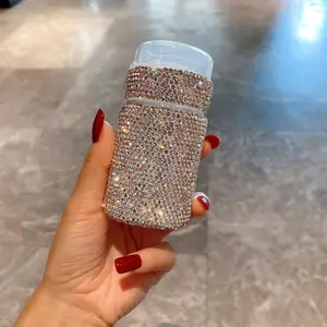 100ML Nail Polish Remover Dispenser Bottle with Leak-Proof Pump, Gorgeous Imitation Diamond Design, Portable Lightweight Nail Art Tool and Alcohol Storage, Plastic Canister Jar