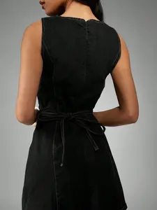 MISSGUIDED Sleeveless Fitted Shift Style Denim Mini Dress Back Tie Waist Detail