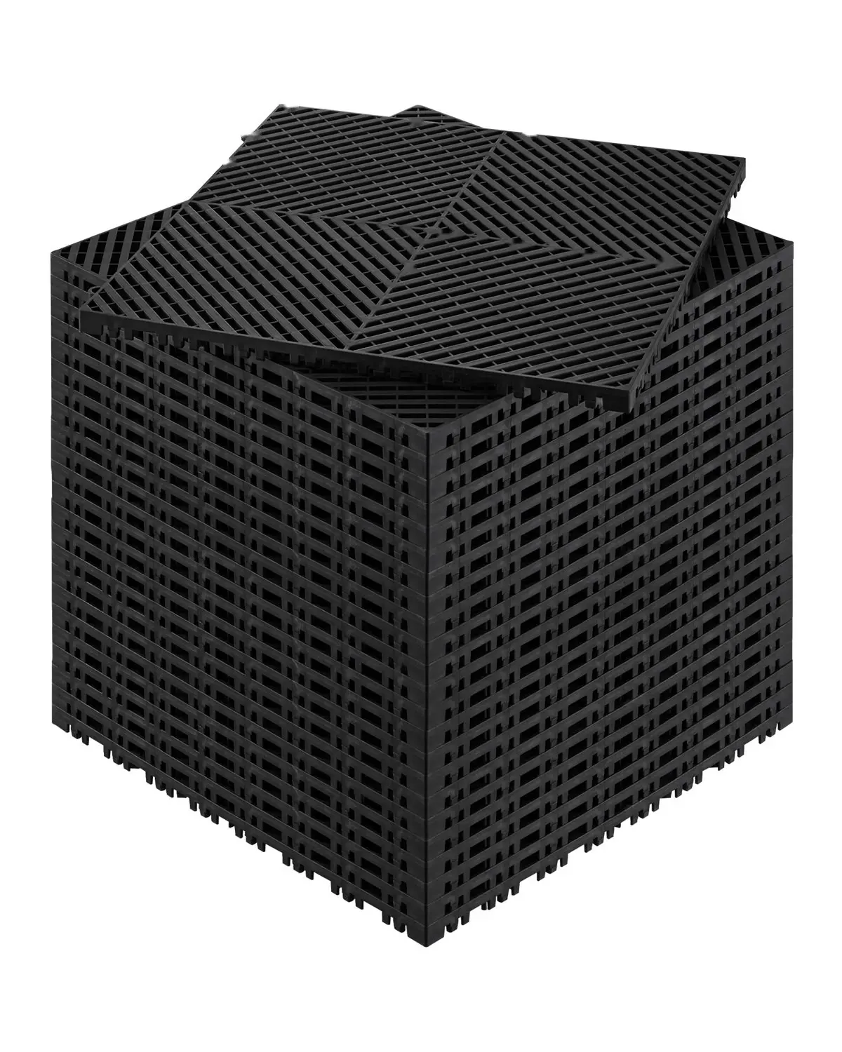 Interlocking Drainage Mat 15.7 Inches By 15.7 Inches, Modular Interlocking Cushion, Durable PP Material, 24-Pack Splicing Mats, Non-Slip Drainage Floor Tile And Shower Mat For Garage, Garden, Kitchen And Outdoor Use, Black