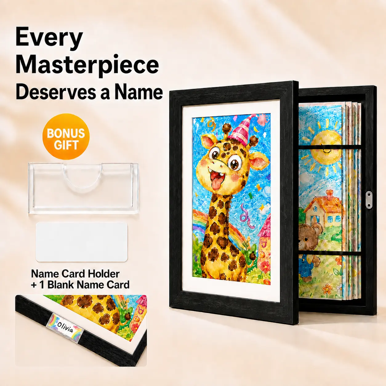 Kids Art Storage Frame Front Opening Display Frame for Kids Drawings Certificates with Name Card Holder 8.5 x 11 in Kids Art Frame  Front-Opening Artwork Display and Storage Frame for Drawings, Paintings and School Projects