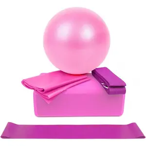 5PCS Home Yoga Set Includes Yoga Mat, Yoga Ball, Yoga Block, Stretch Strap And Fitness Resistance Band
