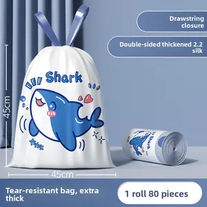 Colorful Cartoon Print Drawstring Trash Bags - Extra Thick Easy-Tear Decorative Garbage Sacks with Auto-Close Handles Fun Kitchen Bin Liners for Home