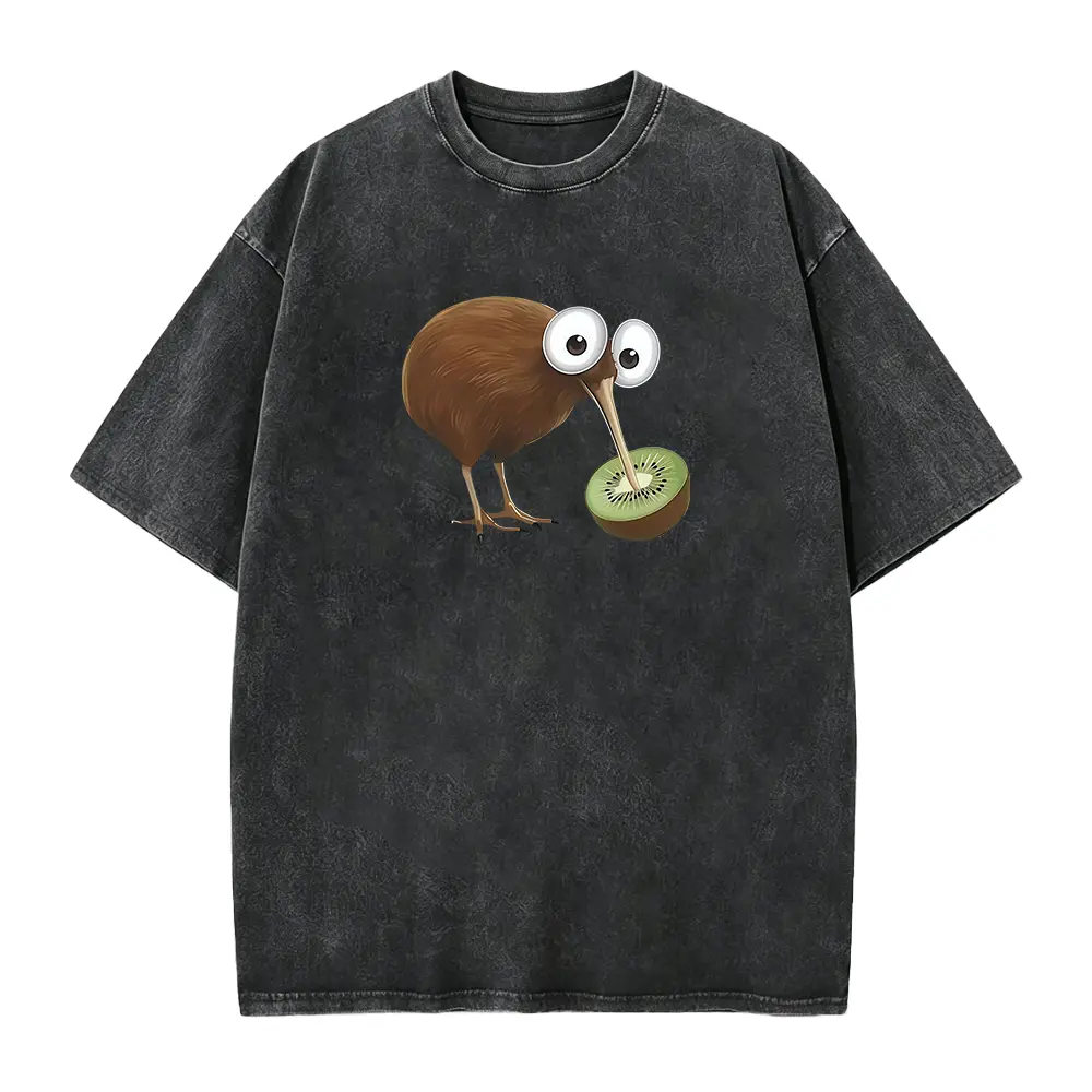 Cute Kiwi Bird & Fruit Pun Graphic Tee, Teal Funny Animal Casual Unisex Short Sleeve Top