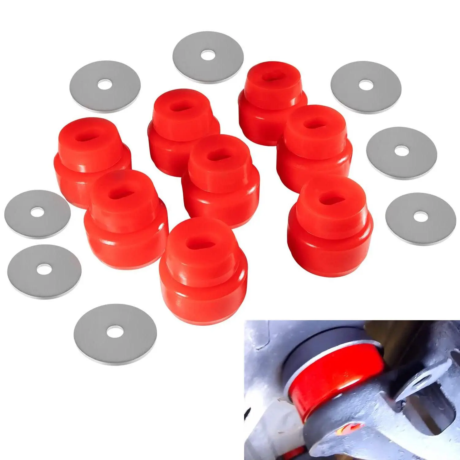 7-141 Body and Cab Mount Bushing Kit Compatible with 1999-2014 Silverado & Sierra 1500/2500 2WD/4WD, Polyurethane Body Cab Mounts & Washers, Red 24PCS
