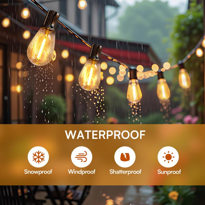 DAYBETTER Outdoor String Lights, S14 LED Patio Lights with Edison Vintage Bulbs, for Porch Backyard Bistro, Shatterproof for Christmas decorations.