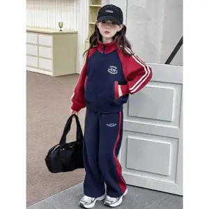 NewYouth 2pcs Set Color Blocked Fleece Jacket with Stand Collar Matching Pants Embroidered Letter Design Zipper Closure Regular Fit for Outdoor Running Leisure Play Spring Fall Casual Wear Durable Clothing