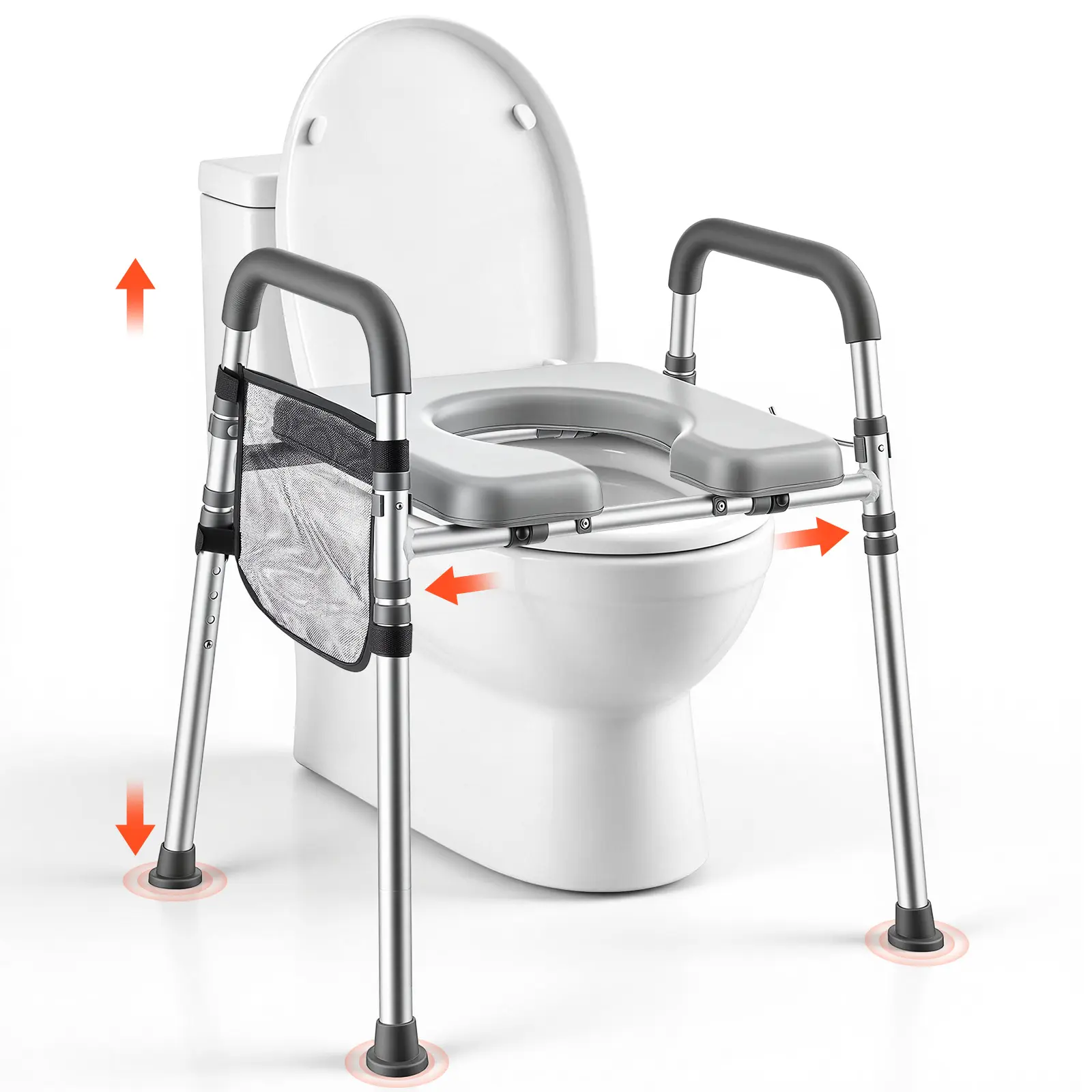 VEVOR Raised Toilet Seat with Handles 350 lb Handicap Elevated Toilet Riser, for Seniors, Elderly & Disabled, Adjustable Height & Width, Soft Cushion Padded, Fits Round, Elongated & V-Shaped Commode