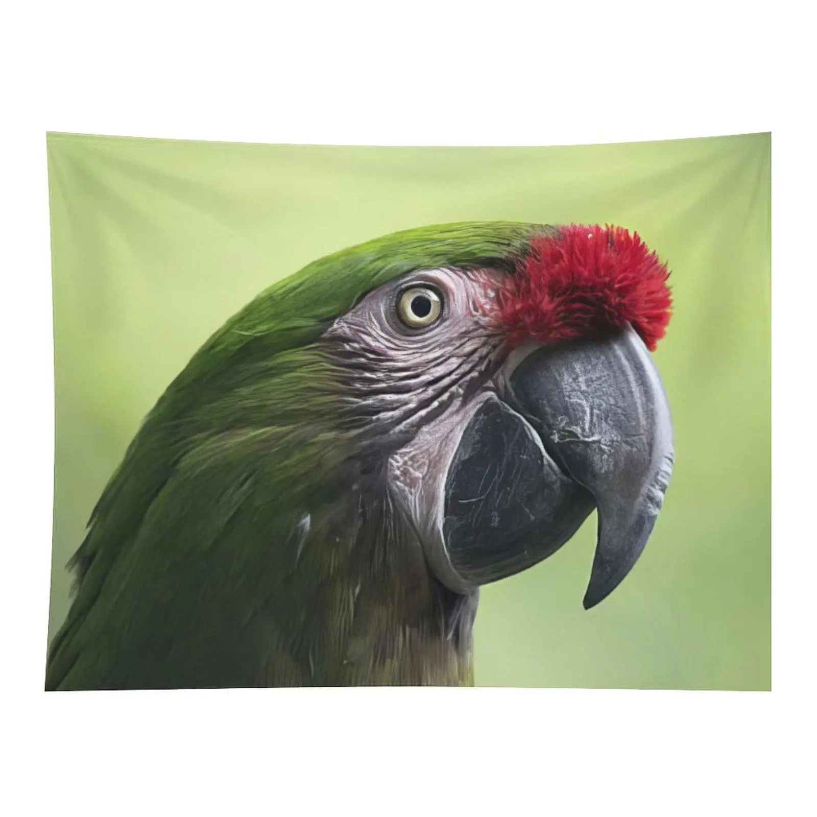 Realistic Green Parrot Close‑up Portrait Wall Tapestry Vivid Tropical Bird Detailed Feature Wall Hanging For Nature‑Style Home Wall Decoration