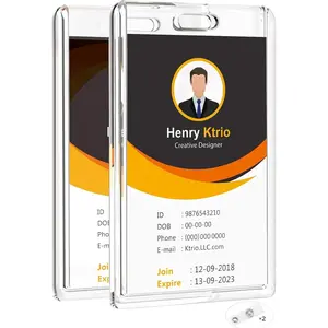 KTRIO 2 Pack Heavy Duty 2-Card Badge Holder, Clear Acrylic ID Card Holder with Easy Access Thumb Hole for Student, Nurse and Office, Vertical