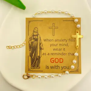 GODISS Simple Cross Pendant Bracelet Dainty Simple Tiny Cross Bracelet For Women Girls For Christmas Gift All-match & Exquisite Jewelry gift For Fashion With Jesus Blessing Card Elegant Minimalist Bangle