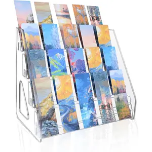 Acrylic Bookmark Display Stand, Portable Sticker Holder for Vendor Events Retail, 4 Tier Clear Display Shelf Rack for Greeting Card, Postcards, Brochures
