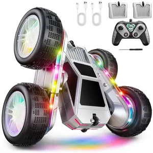 RC Remove Control Stunt Car 360° Flips & Rotations 4WD All Terrain Double Truck with LED Light Strips USB-C Charge Modular Battery Perfect Christmas Birthday Gift for Kids 3+ Boys