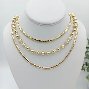 Yordy Choker with Geometric Designs Short Ball Chain & Snake Chain 14K Gold Plated Unisex Necklace High Quality 18 Inches Luxurious Durable