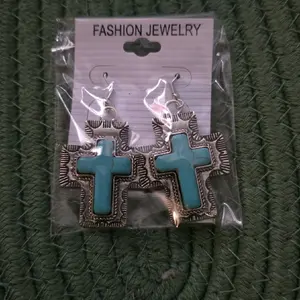 Blue Turquoise Cross Earrings