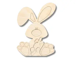 Unfinished Wood Layered and Etched Sitting Bunny Shelf Sitter | 7pc | 8" Tall | 1/2" & 1/4"  Wood | Wood Craft DIY
