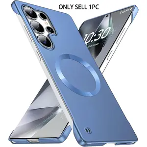 Magnetic Thin Frameless Protective Phone Case Cover for Samsung Galaxy S26 S25 S24 S23 Ultra Edge, Magsafe Wireless Charging, Anti-Fingerprint, Shiny CD Design, Protection, Accessories