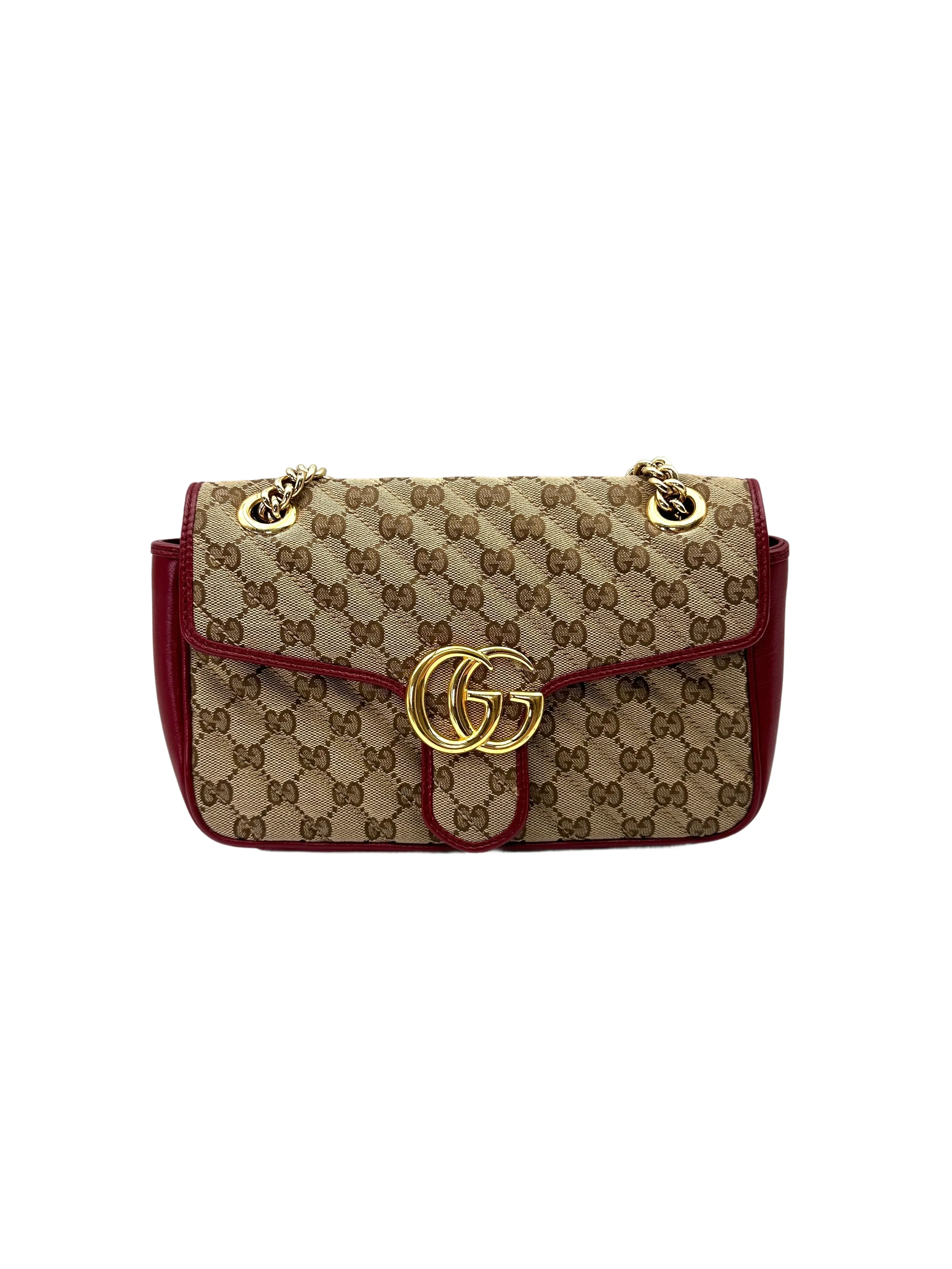 Pre-owned GUCCI canvas Crossbody Bags GG Marmont Beige Shoulder Bag With Red Trim GG1178