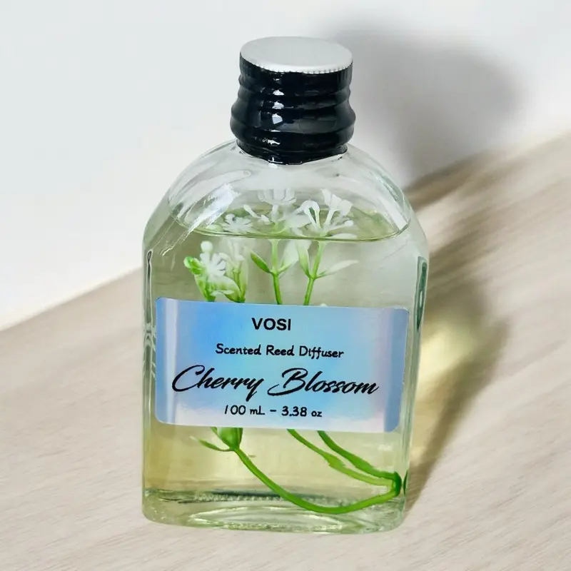 Vosi Home Cherry Blossom Adoro Aqua Blue Amber Whisky Scented Reed Diffuser 100 mL - 3.38 oz Aromatic Home Fragrance