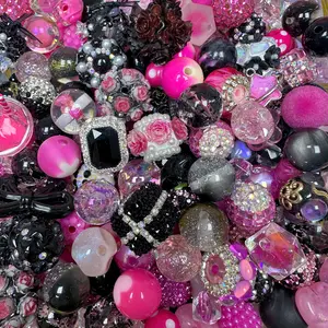 Black&Pink Sweet Cool Mixed 16mm Acrylic/Resin/Glaze/Heavy-Crafted Mix Beads For Key/Bag Charm Car Hanger for DIY Craft Projects