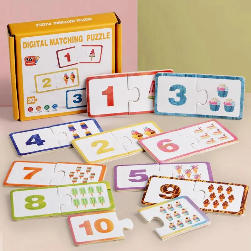 Number & Shape Matching Puzzle Card Game, Colorful Number & Shape Recognition Puzzle Game Cards, Early Education Toy for Boys & Girls, Math Learning Tools