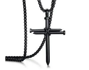 Black Gold Silver Men's Stainless Steel Nail Cross Pendant Necklace With 24 Inch Chain Polished Black Gold Silver Men's Stainless Steel Nail Cross Pendant Necklace With 24 In Chain Polished Boyfriend's Birthday Gift 1Pcs ironcrossnecklace