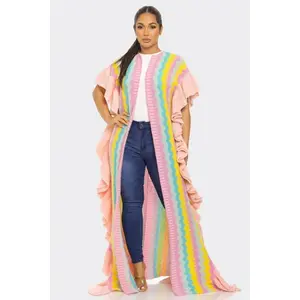 Ruffle Pink Long Cardigan