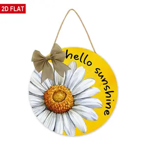 Hello Sunshine Sign for Front Door Decor, Summer Daisy Hanging Sign for Home Wall Porch Indoor Outdoor, Seasonal Spring Farmhouse Wooden Wreath Wall Hanger Decorations Artwork for Wall