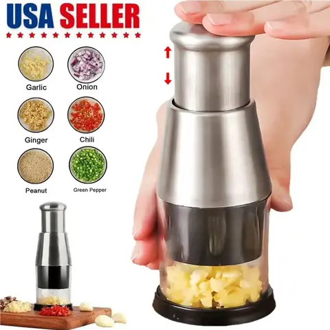 Stainless Steel Manual Pressed Chopper Set with Ergonomic Handle - 6.3x2.3in (16x5.8cm) Food Grade Compact Kitchen Utensil, Portable, Lightweight, Efficient, Easy Disassembly, Exquisite Craftsmanship, Multi-Use Blade for Home Food Prep, All Seasons