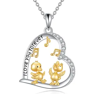 Animal Necklace for Women Duck Style Necklace 925 Sterling Silver Heart Cute Animal Pendant Necklaces Jewelry Gifts for Mother's Day