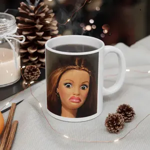 Funny Disgusted Barbie Face Mug - Hilarious Coffee Cup Gift For Mom, Dad, Coworker or Friend  - bbe10007