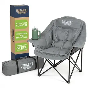Oversized XL Heavy Duty Chair – Wide Folding Camp Chair for Adults, Portable for Sports, Baseball, Camping, Outdoor Adventures, 400lbs Support, Comfortable Padding & Head Rest, Cup Holder