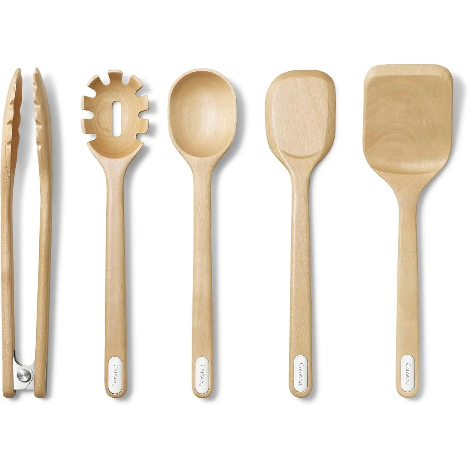 Caraway Wooden Utensil Set - 5 Piece Eco-Friendly Cooking Tools - FSC-Certified Birch Wood - No Microplastics - Safe for Ceramic Pans - Hand Washable