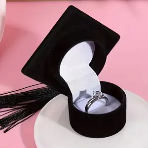 3pcs Graduation Cap Ring Box Set, Elegant Portable Jewelry Organizer, Velvet Lined, Fits Rings Earrings, Perfect for Graduation Gifts
