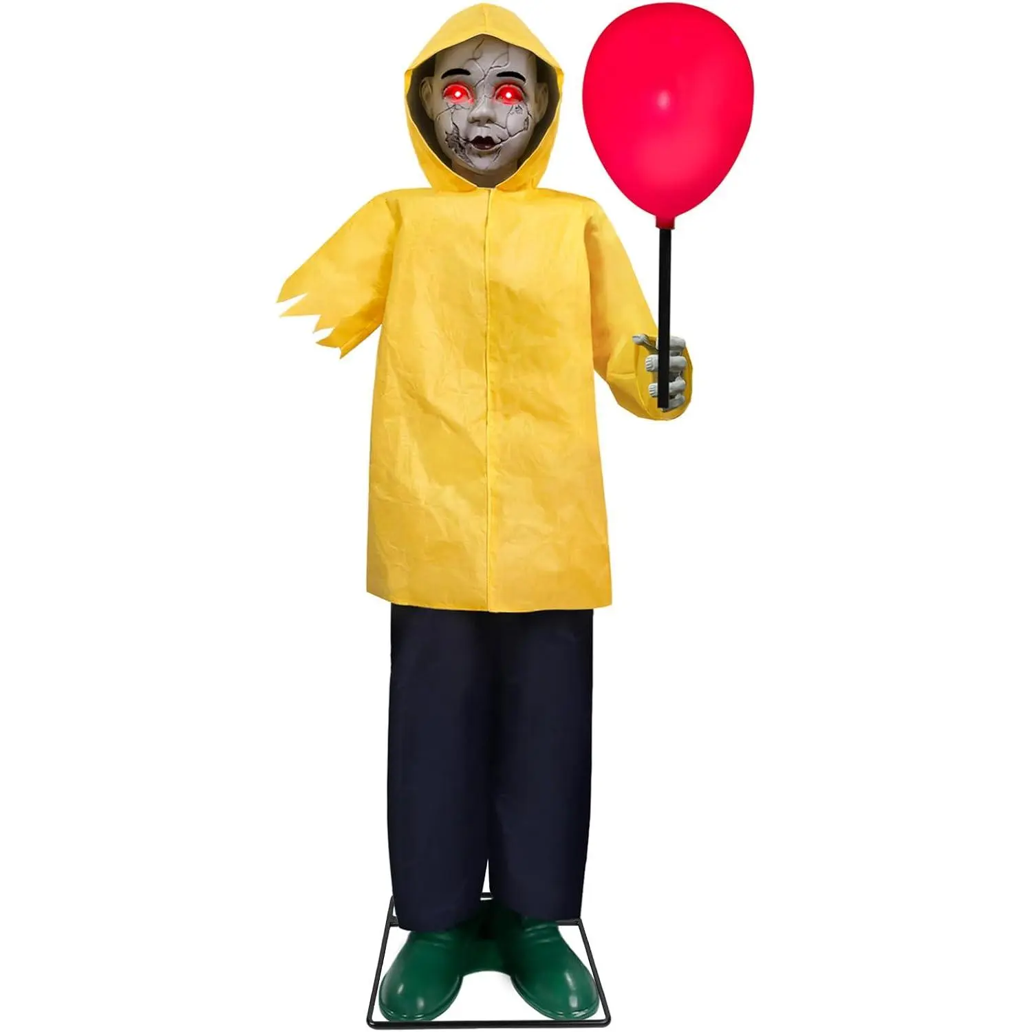 4 ft Life-Size Horror Animatronic Prop, Sound-Activated Halloween Decoration with Glowing Balloon for Outdoor Cemetery and Party Use, Scary, Outdoors, Sound-Act., Indoor-Outdor, Garden