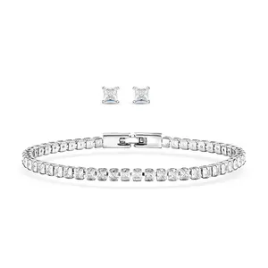 2 Piece Set - Fancy Cut Cubic Zirconia Tennis Bracelet 7.50 In and Earrings 5.60 ctw