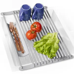 BELLE TERRE Dish Drying Rack for Kitchen Sink - Over Sink Dish Drying Rack to Dry Dishes & Drain Items Organiser Silicone Minimalist