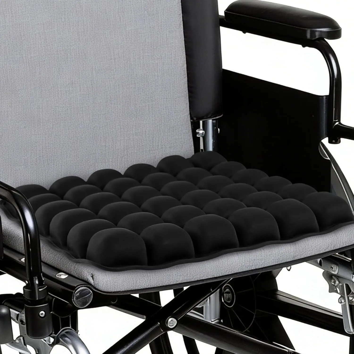 Inflatable Seat Cushion for Office, Travel, Car & Wheelchair - Inflating Air Cushion Seat, Portable Comfort Seat Cushions for Airplane, Stadium, Chair - Ergonomic Support for Long Sitting (Black)