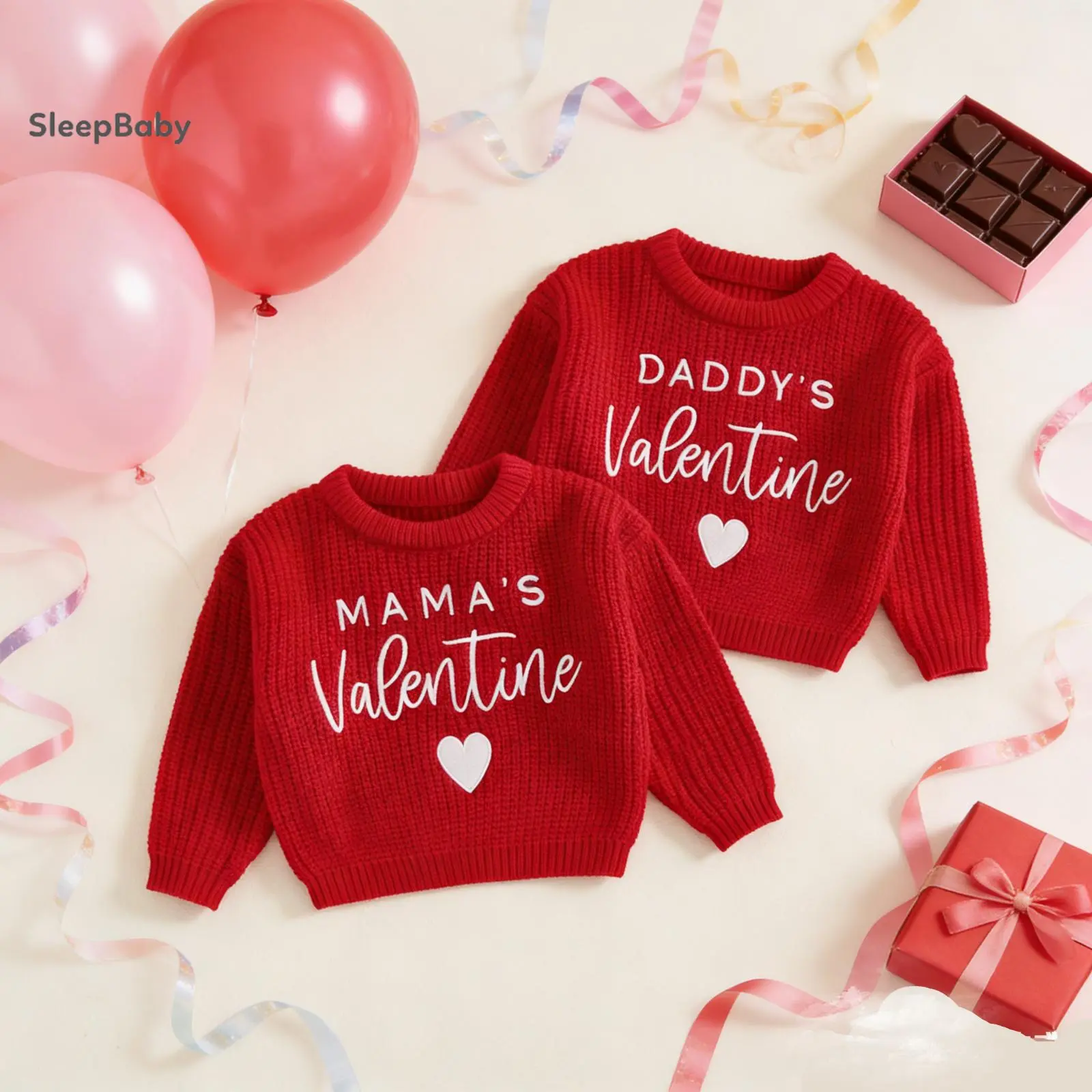 Unisex Baby Valentine's Day Sweater, Toddler Casual Knit Pullover with Letter Heart Embroidery, Long Sleeve Acrylic Top, Letter Pattern Sweater, Baby Boy Clothes, Knitting, Elastane, Newborn Baby Clothing